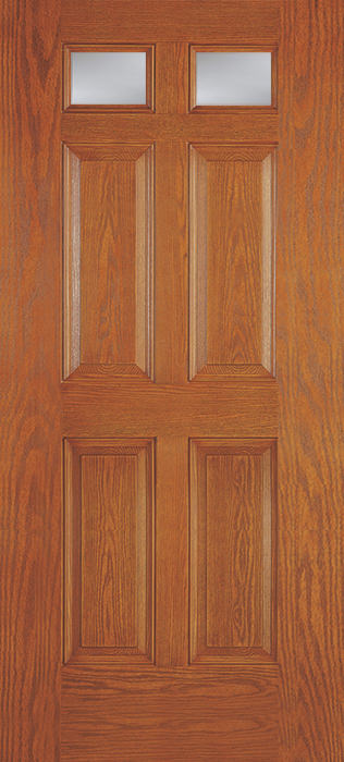 TF62 4-Panel Oak Grain Textured Fiberglass Exterior Door with 2