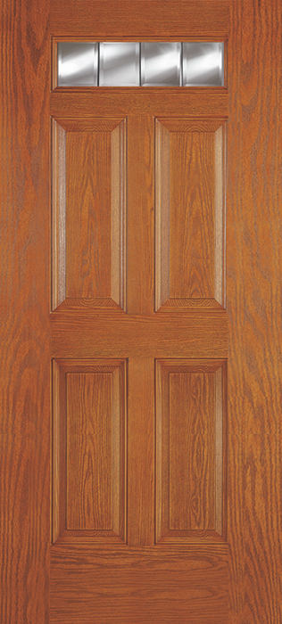 TF64 4-Panel Oak Grain Textured Fiberglass Exterior Door with 4