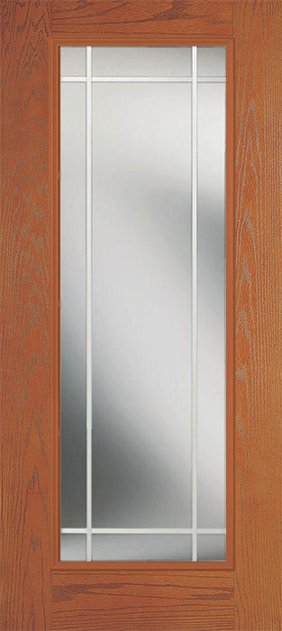 TF9 Oak Grain Fiberglass Exterior Door with 9-Lite Door Lite